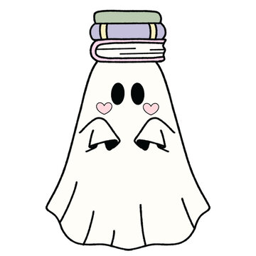 Cute Little Ghost with Books on Its Head Illustration