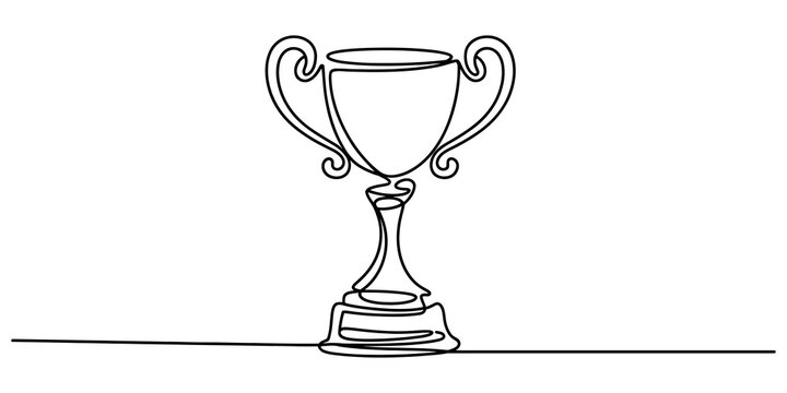 Continuous single line drawing of a winner trophy cup for sports achievement and success concept isolated on transparent background