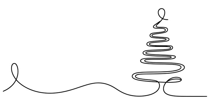 Minimalist continuous single line drawing of a simple abstract christmas tree shape isolated on a plain background isolated on transparent background