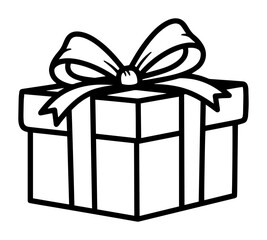 Obraz premium Gift box with big ribbon bow outline vector illustration, present surprise coloring book page for kids