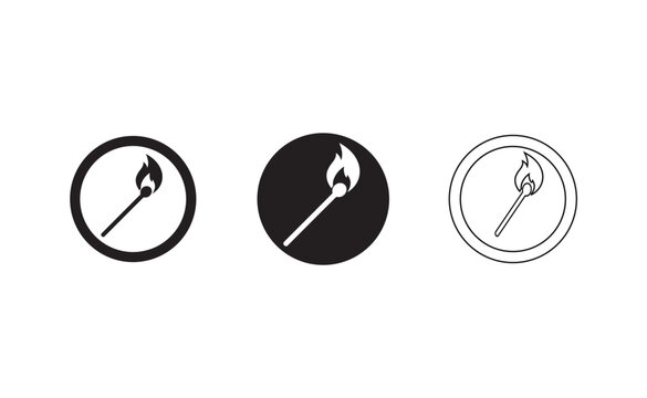 Flame icon with lit matchstick in circular badge designs Vector