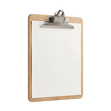 clipboard with blank paper front three quarter view isolated on transparent background