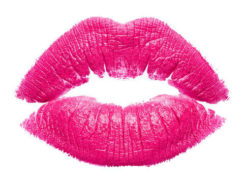 Bright pink lipstick kiss mark imprint on transparent background Cutout PNG