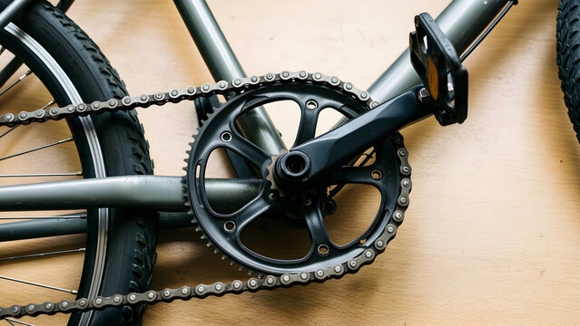 Diagnostic arrangement around a generic commuter bicycle chain and sprocket with ordinary wear, with its physical process or state transition clearly visible for bicycle maintenance and local