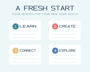 Fototapeta premium New Year goals worksheet with four planning spaces