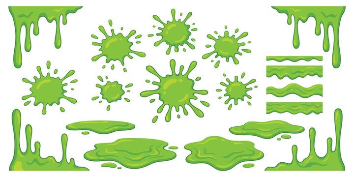 green slime splash and drip elements collection on white background