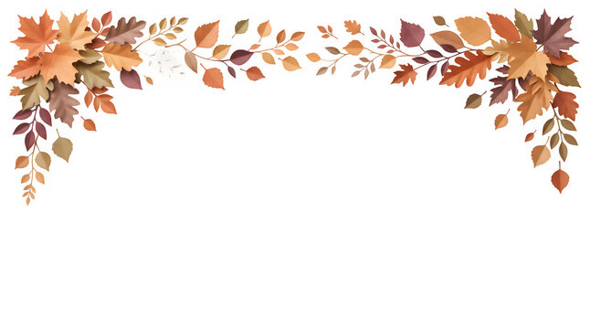 Watercolor autumn leaves arrangement with vibrant fall colors isolated on transparent background