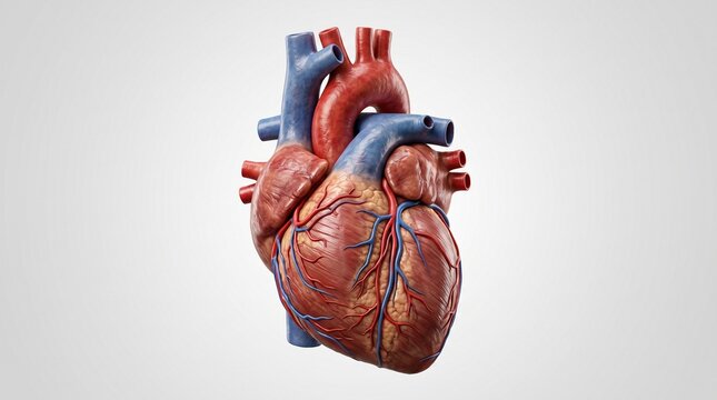 Realistic 3D Anatomical Human Heart Illustration Isolated on White Background