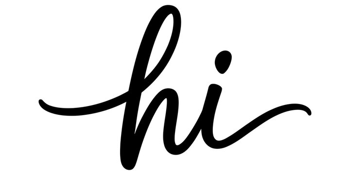 Black handwritten word hi in a modern elegant script font style for social media greeting and graphic design projects isolated on transparent background