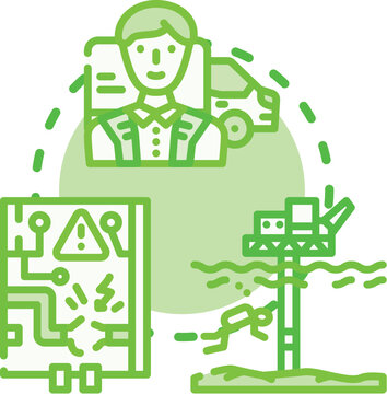 Conceptual illustration depicting deferring scheduled system maintenance, showing an engineer, warning sign, and gears, representing operational planning and potential delays in upkeep tasks