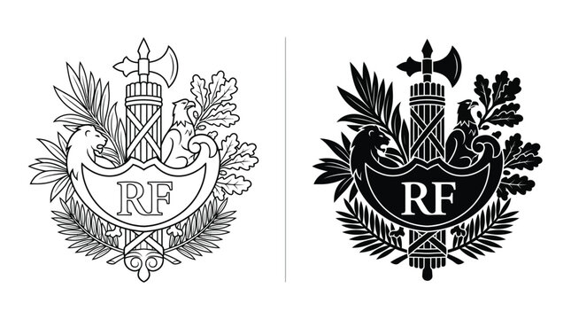 French coat of arms vector illustration featuring detailed lion eagle oak leaves and fasces symbols design