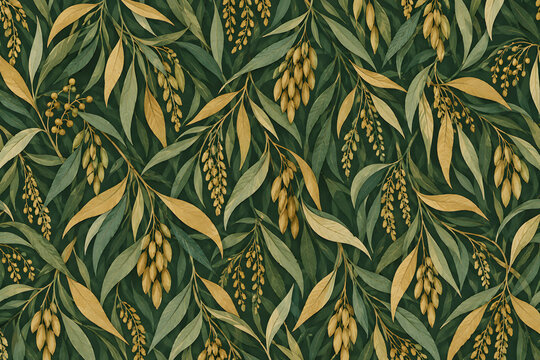 Forest Green Willow Leaf Lattice Background