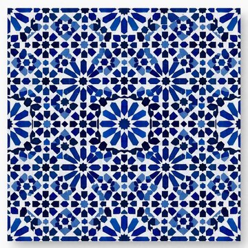 Traditional Moroccan Blue Zellige Mosaic Pattern from Fes