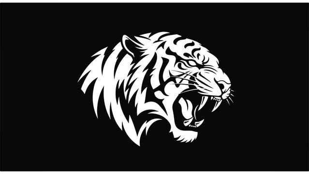 Fierce Tiger Head Silhouette with Open Mouth Roaring 2.