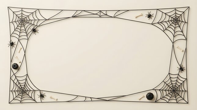 Hand drawn halloween spider web frame on white background