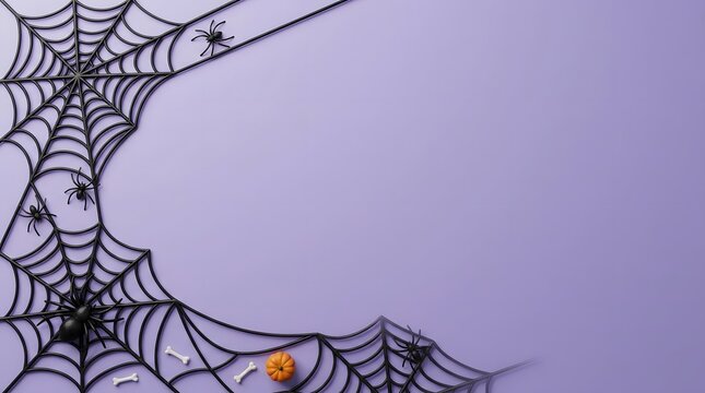 Black spider webs border on a plain purple background