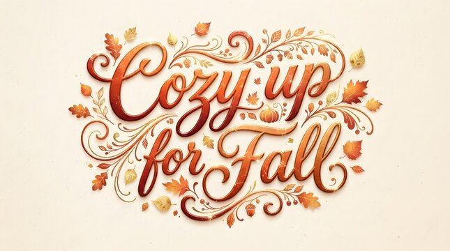 Cozy Fall Hand Lettering with Autumn Leaves and Decorative Seasonal Floral Illustration