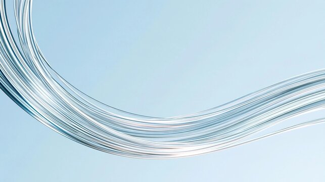 Abstract digital art piece with a light blue background. in the center of the image, there is a curved line that appears to be made up of thin, white lines that are overlapping each other.