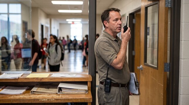 Walkie-talkie coordination for last-minute classroom coverage by male