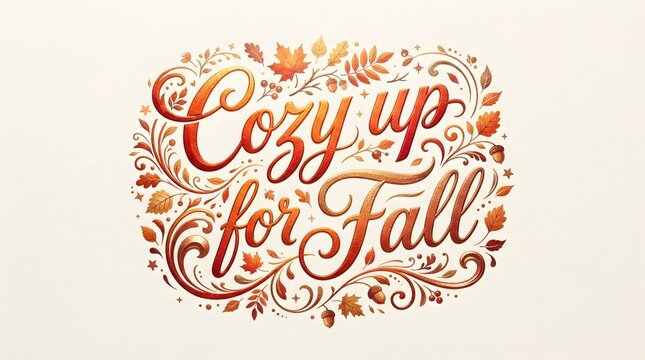 Cozy Fall Hand Lettering with Autumn Leaves and Decorative Seasonal Floral Illustration
