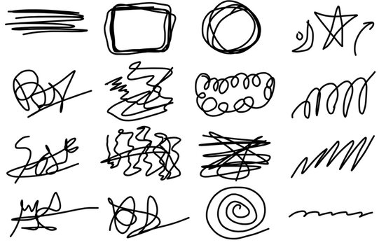 Hand-drawn doodle icons set with different shapes