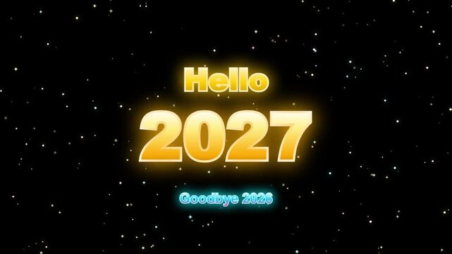 Hello 2027 New Year Celebration Glowing Gold Text Animation