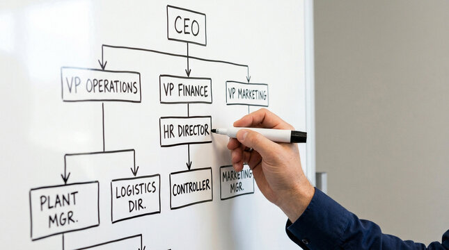 Corporate Organizational Chart Drawing on Whiteboard
