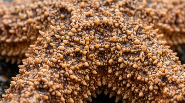 Macro texture of spiny brown starfish skin showing bumpy natural patterns