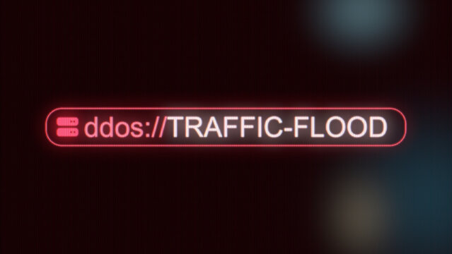DDoS traffic flood attack and network security warning concept