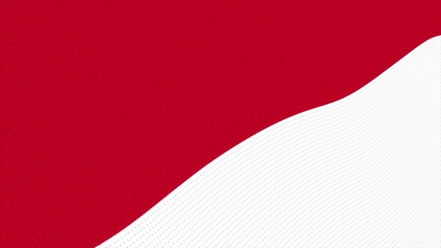 Flag of Monaco waving slowly in the foreground and moving upwards.