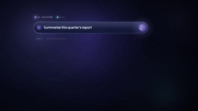 Chat interface with AI assistant typing a prompt and generating a report summary with key points
