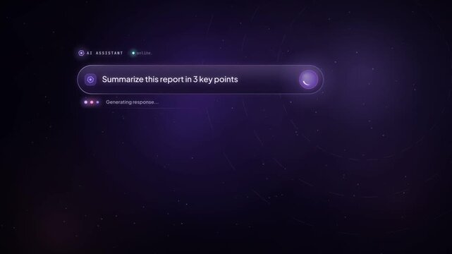 Assistant generating a three key point summary from a typed prompt request on a dark screen