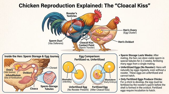 Chicken Reproduction Infographic Explaining the Cloacal Kiss Process