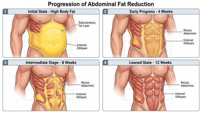 Stages of Male Abdominal Fat Reduction and Muscle Definition
