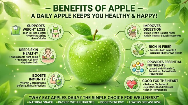 Green Apple Health Benefits Infographic for Wellness and Nutrition