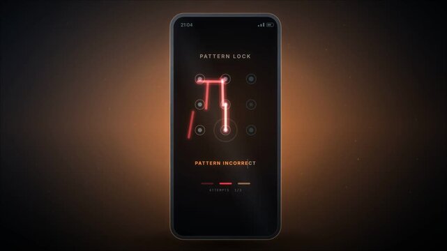 Smartphone pattern lock screen failing unlock attempts and locking out with a red countdown timer
