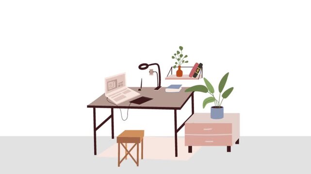 table and chairs vector animated minimalist workspace