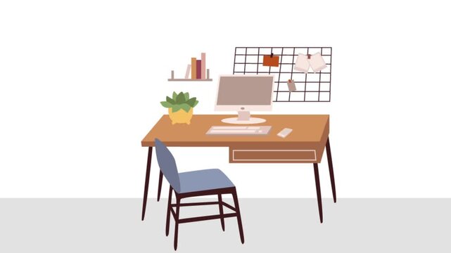 table and chairs vector animated minimalist workspace
