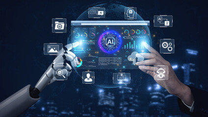 Obraz premium AI analytics turns data into insight for business planning, reporting, and decision support. Use AI analytics to monitor performance, automate analysis, and guide strategy. Corpus