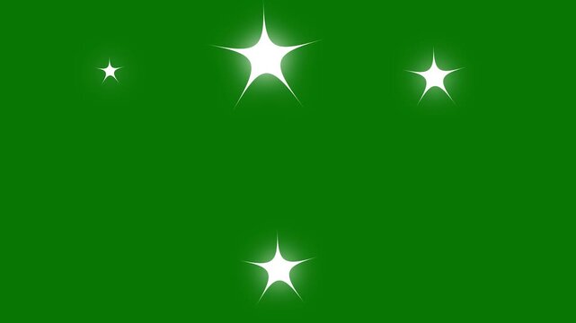 Sparkle twinkle star animation, glowing white doodle stars, twinkle shine bursts, blinking cartoon effects, chroma key background green screen seamless festive loop video. 4K