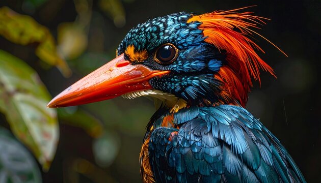 Vibrant Exotic Kingfisher Portrait with Orange Crest