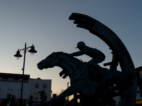 UK, England, Surrey, Epsom racehorse sculpture