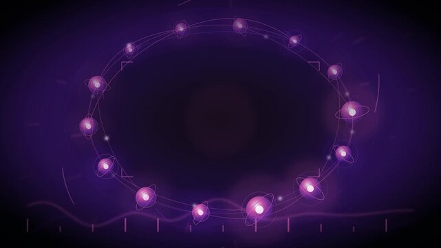 Ring Of Glowing Qubits With Entanglement Arcs And Interference Waves Around Empty Center Seamless Loop