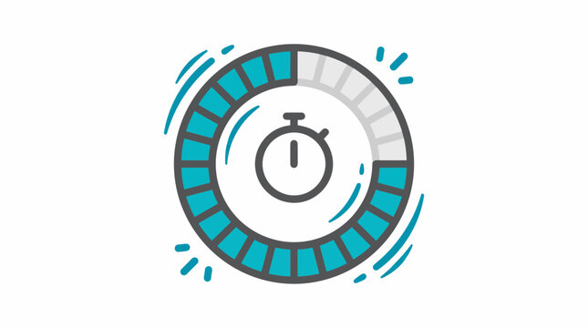 Loading Indicator with Timer: A modern circular loading bar with a timer icon in the center, indicating progress or a waiting period. The graphic features bold blue segments and sparkling accents.