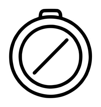 Hand-traced black vector icon illustration of a classic inclinometer measuring device featuring circular body, looped top attachment, and diagonal indicator needle line, isolated on white background