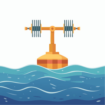 A yellow navigational buoy floats on blue ocean waves in a minimalist vector illustration.