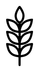 Obraz premium Hand-drawn black vector icon illustration of a stylized rice sheaf or wheat stalk with symmetrical leaves and a pointed top tip, minimalist line art design on transparent background, perfect for