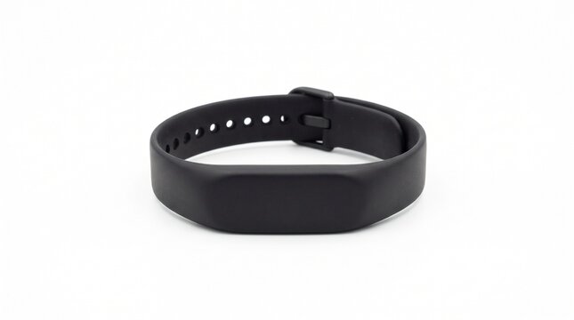 Black fitness tracker band on a white background