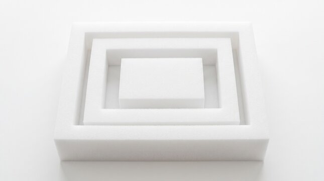 Abstract geometric composition of white foam packaging material
