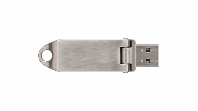 Brushed Metal USB Flash Drive with Swivel Cap and Keychain Loop